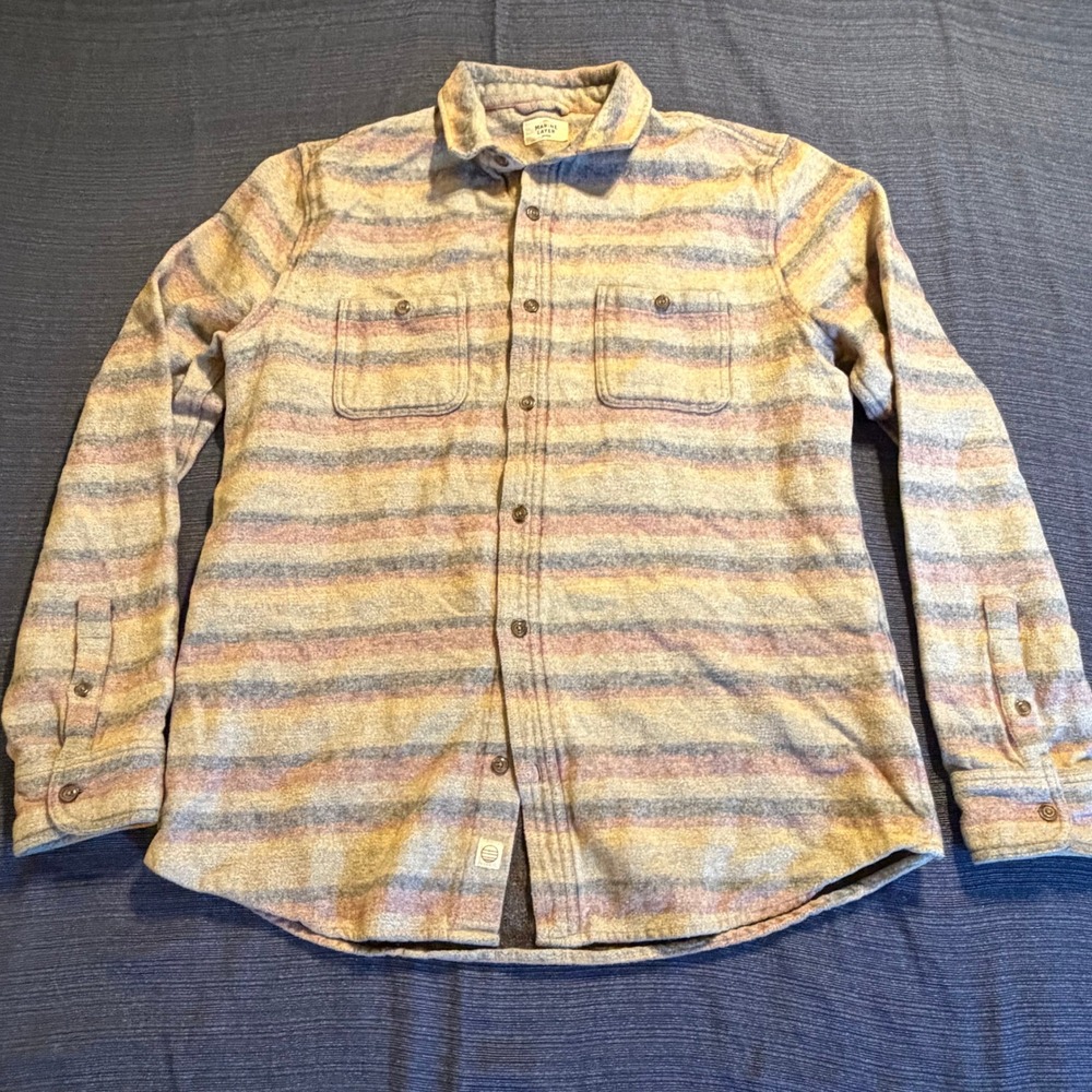 Marine Layer Marge Multi Color Striped Cotton Wool Blend Flannel Shirt Mens L